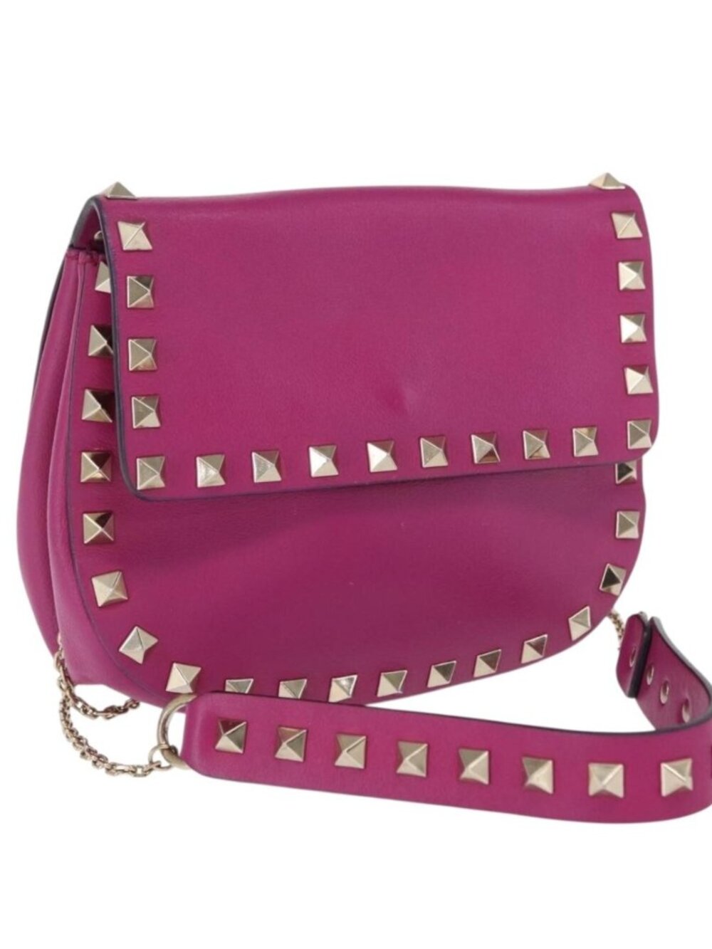 VALENTINO Chain Shoulder Bag Leather Pink Gold